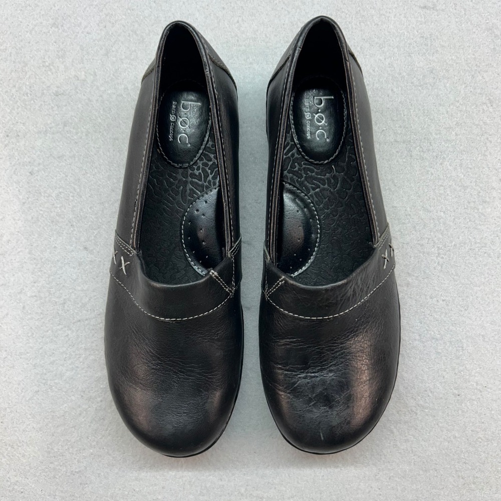 B.O.C. Born Concept Womens Black Leather Slip On Loafers Size 10M